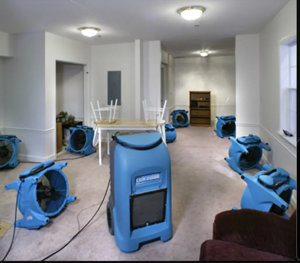 Air movers and dehumidifier setup for Water Damage Restoration in Stayton